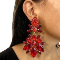 Brincos Pendentes De Cristal Vermelho Com Strass Em Formato De Gota Para Mulheres - Acessórios Para