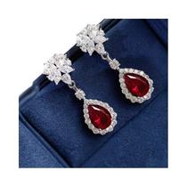 Brincos Pendentes De Flor CZ Vermelha Brilhante Para Mulheres, Joias Para Casamento E Aniversário