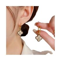Brincos Pendentes De Flor De Quatro Folhas Em Cobre Dourado Com Zircônia Para Mulheres E Meninas,