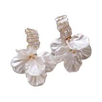 Brincos Pendentes De Flor Em Concha De Cristal Branco Imitado, Acessórios De Moda Coreana Para Brincos Pendentes De Flor Em Concha De Cristal Branco Imitado, Acessórios De Moda Coreana Para