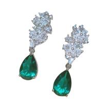 Brincos Pendentes De Flor Verde CZ Para Mulheres, Joias Brilhantes Para Casamento E Festas,