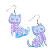 Brincos Pendentes De Gato Esqueleto De Halloween, Joias De Acrílico De Desenho Animado Fofas Para O