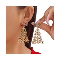 Brincos Pendentes De Laço Com Strass Coloridos Para Árvore De Natal, Joia De Festa Para Mulheres E