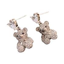 Brincos Pendentes De Urso Coração Rosa Em Ouro 14K Com Zircônia Eletroplated Cor Prata Joias De Moda Brincos Pendentes De Urso Coração Rosa Em Ouro 14K Com Zircônia Eletroplated Cor Prata Joias De Moda