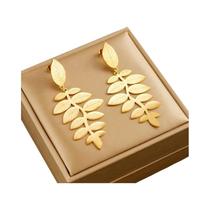 Brincos Pendentes Em Aço Inoxidável 316L Com Folhas Douradas Para Mulheres, Joias De Moda, Presente