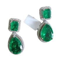 Brincos Pendentes Em Cor Prata Com CZ Verde E Branco Para Mulheres, Joias De Alta Qualidade Para