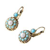 Brincos Pendentes Femininos Em Forma De Flor Azul Turquesa Estilo Étnico Vintage Para Presentes