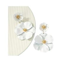 Brincos Pendentes Grandes De Flor Fúcsia Banhados a Ouro Joias Femininas Para Noivas E Festas Brincos Pendentes Grandes De Flor Fúcsia Banhados a Ouro Joias Femininas Para Noivas E Festas