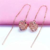 Brincos Pendentes Longos com Coração Vazado - Banhados a Ouro Rosa