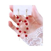 Brincos Pendentes Rosa Vermelha Para Mulheres, Joias Para Casamento E Festa De Noivado Brincos Pendentes Rosa Vermelha Para Mulheres, Joias Para Casamento E Festa De Noivado