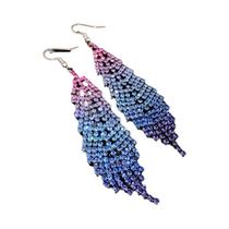 Brincos Pendurados com Strass Rosa e Borla de Cristal Arco-Íris - Joia para Mulheres