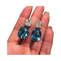 Brincos Pendurados com Zircônia Cúbica Azul e Branca - Prata - Joias para Festa
