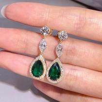 Brincos Pendurados de Zircônia Cúbica - Dourado, Verde e Branco - Joias para Casamento