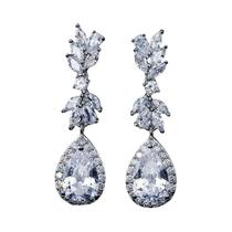Brincos Pendurados Folha de Zircônia - Pingente Flor de Cristal Brilhante