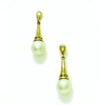 Brincos Pérolas Cone Cravejado Zirconias Banho Ouro 18k 2142 Brincos Pérolas Cone Cravejado Zirconias Banho Ouro 18k 2142
