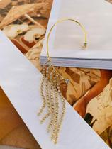 Brincos Piercing folheado a ouro com tiras franjas de Strass