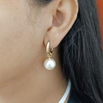 Brincos Pingentes Retro Pérola Francesa Brincos Femininos Dourados e Prateados Aço Inox Moda Noiva