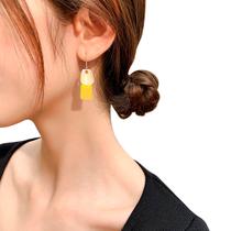 Brincos Placa Amarelo Dourado Sobrepor Delicado Feminino