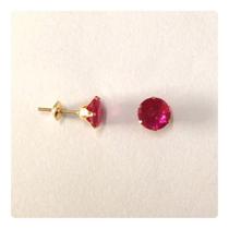 Brincos Ponto De Luz Pedra Cor Rubi 4 Mm Joia De Ouro 18k