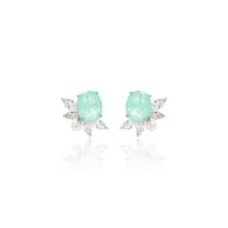 Brincos Prata 925 Rodinado Pedra Turmalina Fusion e Pérolas de Água Doce Joia