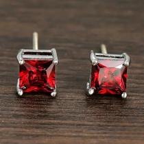 Brincos Quadrados Vermelhos de Zircônia Cúbica - Joia de Prata para Festa e Casamento Brincos Quadrados Vermelhos de Zircônia Cúbica - Joia de Prata para Festa e Casamento