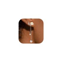 Brincos Qualie Dangle Pearl Drop banhados a ouro 14K para mulheres Brincos Qualie Dangle Pearl Drop banhados a ouro 14K para mulheres