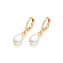 Brincos rommanel banhado ouro 18k feminino argola pérola pendurado 527384