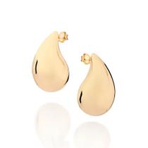 Brincos rommanel banhado ouro 18k feminino grande maxi gota abaulado 527434