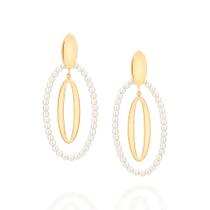 Brincos rommanel banhado ouro 18k feminino grande maxi oval pendurado pérolas 526344