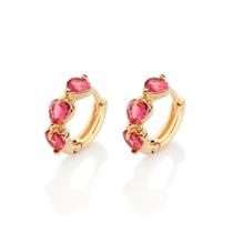 Brincos rommanel banhado ouro 18k feminino pequeno argola pedra cristal coração rosa 527450