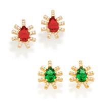 Brincos rommanel banhado ouro 18k feminino pequeno pedra cristal zircônia gota vermelho ou verde 526615