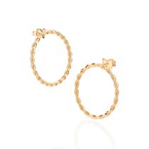 Brincos rommanel banhado ouro 18k feminino redondo grande maxi círculo torcido vazado 527399