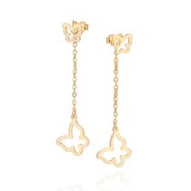 Brincos rommanel banhado ouro 18k pêndulo borboletas 527569