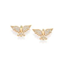 Brincos rommanel banhado ouro 3x 24k 18k e 22k feminino espírito santo cravejado pedra zircônia 527344