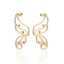 Brincos rommanel banhado ouro 3x 24k 18k e 22k feminino grande maxi borboleta pedra zircônias 527332