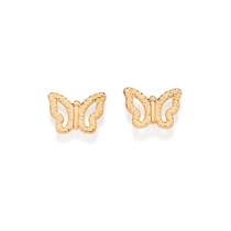 Brincos rommanel banhado ouro 3x 24k 18k e 22k feminino pequeno borboleta segundo furo vazada 527337