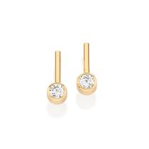 Brincos rommanel banhado ouro 3x 24k 18k e 22k feminino pequeno palito pedra zircônia redonda 527335 Brincos rommanel banhado ouro 3x 24k 18k e 22k feminino pequeno palito pedra zircônia redonda 527335