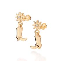 Brincos rommanel feminino banhado ouro 18k bota pêndulo 527473