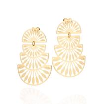 Brincos rommanel feminino banhado ouro 18k flor de mandacaru 527500