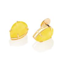 Brincos rommanel feminino banhado ouro 18k gota pedra cristal amarelo 527395