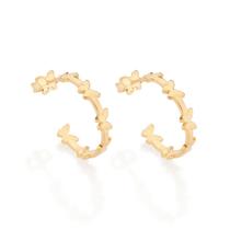 Brincos rommanel feminino banhado ouro 18k meia argola com borboletas 527374 Brincos rommanel feminino banhado ouro 18k meia argola com borboletas 527374