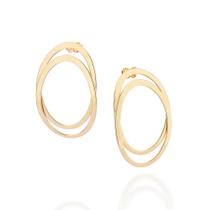 Brincos rommanel feminino banhado ouro 18k oval vazado sobreposto 527409