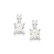 Brincos rommanel feminino pequenos prata 925 cravejado pedra zircônia quadrada pendurada 820134
