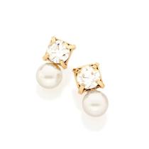 Brincos Rommanel Formato Quadrado Cristal E Pérola 524077