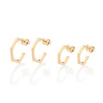 Brincos Rommanel Kit Meia Argola Angular Com 2 Pares Banhados A Ouro 18k 527370 Brincos Rommanel Kit Meia Argola Angular Com 2 Pares Banhados A Ouro 18k 527370