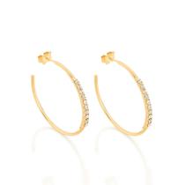 Brincos Rommanel Meia Argola Com 20 Cristais Fol Ouro 523310