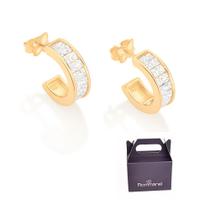 Brincos Rommanel Meia Argola Com Zircônias 526749 320029 Brincos Rommanel Meia Argola Com Zircônias 526749 320029