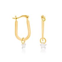 Brincos Rommanel Pequeno Argola Oval Estrela Ródio 522139