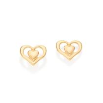 Brincos Rommanel Pequenos Coração Duplo Banhado Ouro 526922 Brincos Rommanel Pequenos Coração Duplo Banhado Ouro 526922