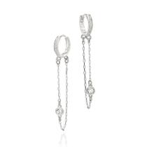 Brincos rommanel prata 925 feminino argola corrente cravejado pedra zircônia 820167 Brincos rommanel prata 925 feminino argola corrente cravejado pedra zircônia 820167